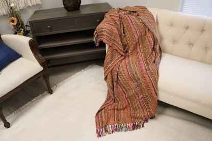 Handcrafted Wool & Cotton Throw Blanket Fiesta Loom