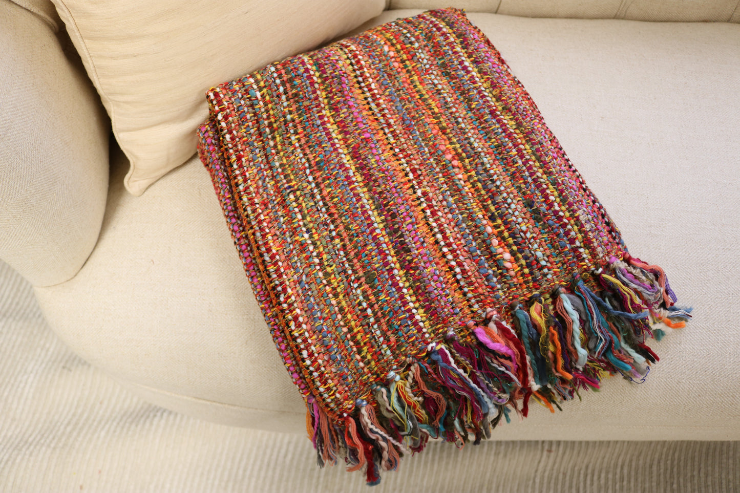 Handcrafted Wool & Cotton Throw Blanket Fiesta Loom