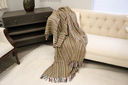 Handcrafted Wool & Cotton Throw Blanket Garden Weave