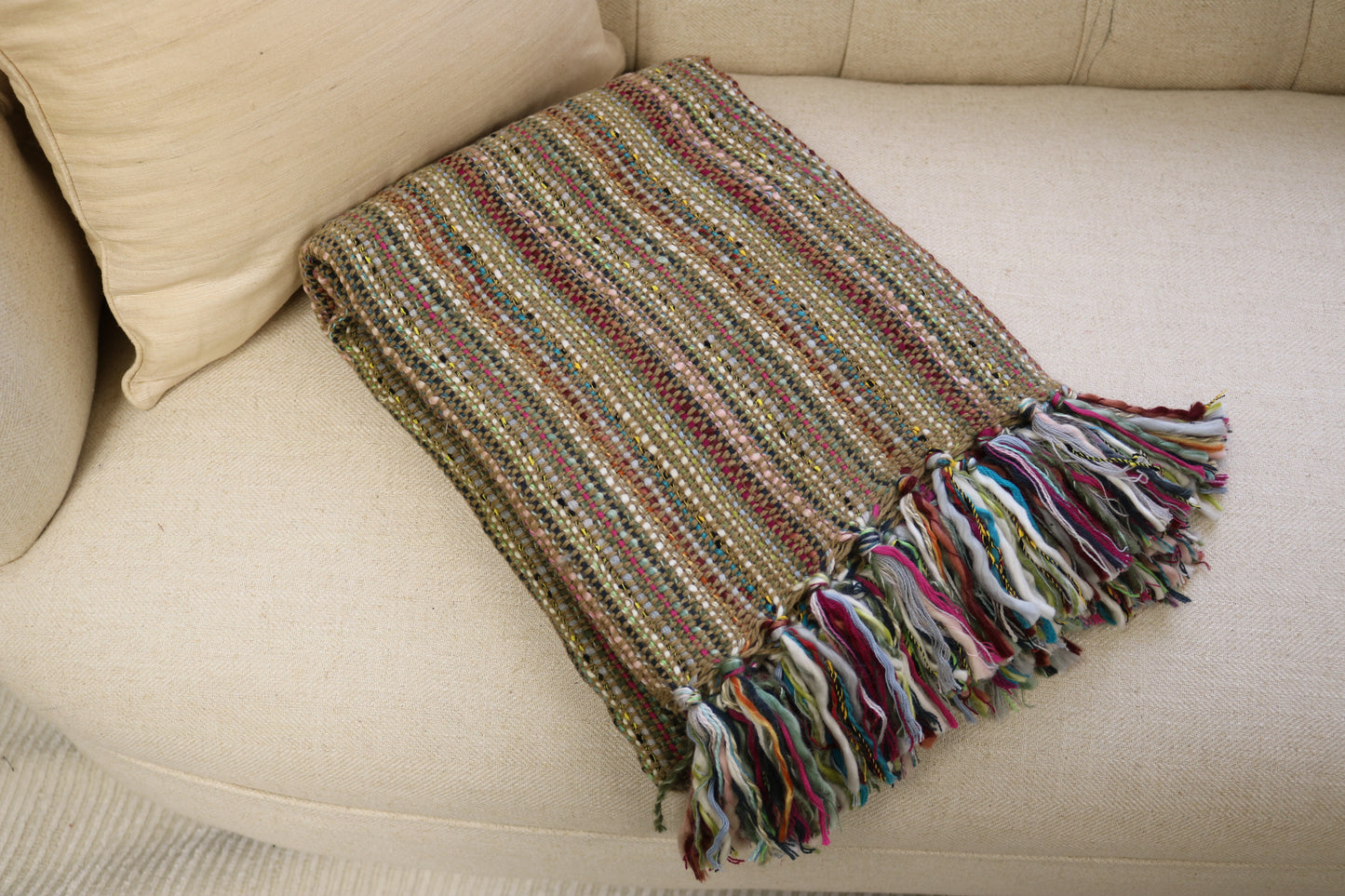 Handcrafted Wool & Cotton Throw Blanket Garden Weave