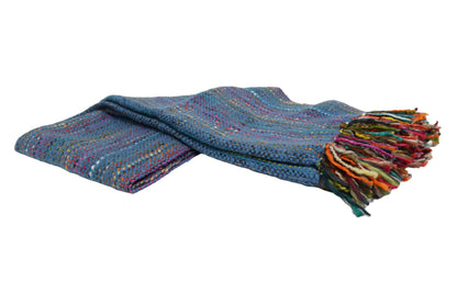 Handcrafted Wool & Cotton Throw Blanket Bright Blue