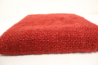 Handcrafted Wool & Cotton Throw Blanket Solid Red
