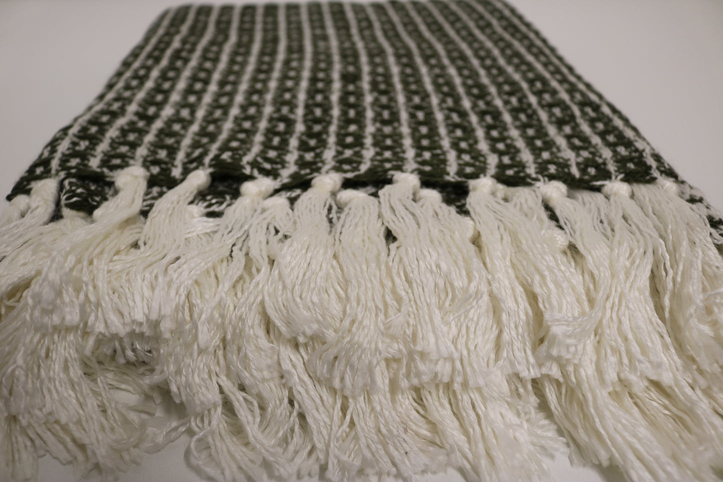 Handcrafted Wool & Cotton Throw Blanket Green