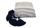 Handcrafted Wool & Cotton Throw Blanket Blue Drift