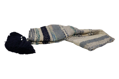 Handcrafted Wool & Cotton Throw Blanket Blue Drift