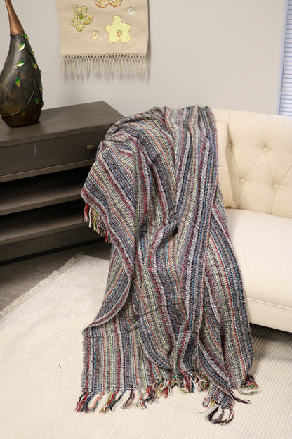Handcrafted Wool & Cotton Throw Blanket Color Storm