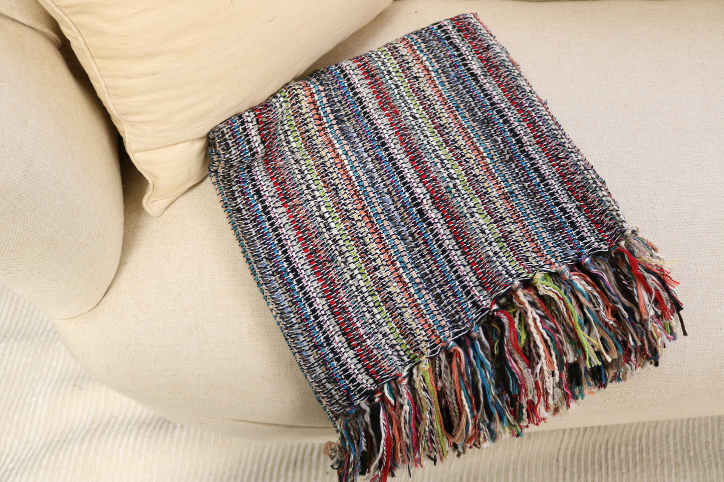 Handcrafted Wool & Cotton Throw Blanket Color Storm