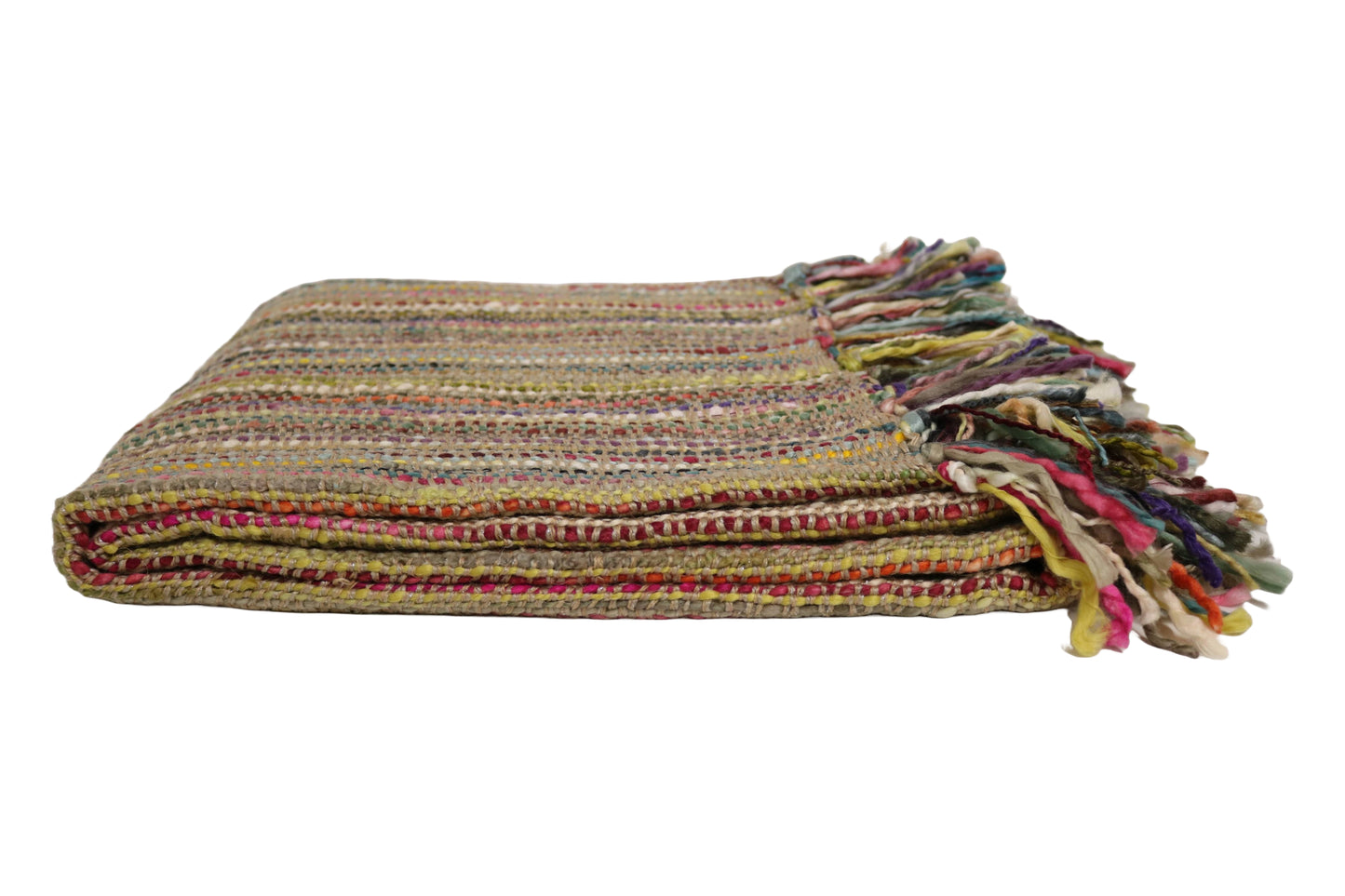 Handcrafted Wool & Cotton Throw Blanket Tan Shimmer