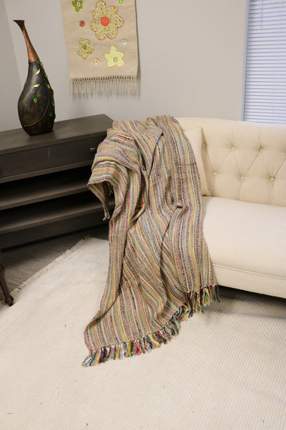 Handcrafted Wool & Cotton Throw Blanket Tan Shimmer