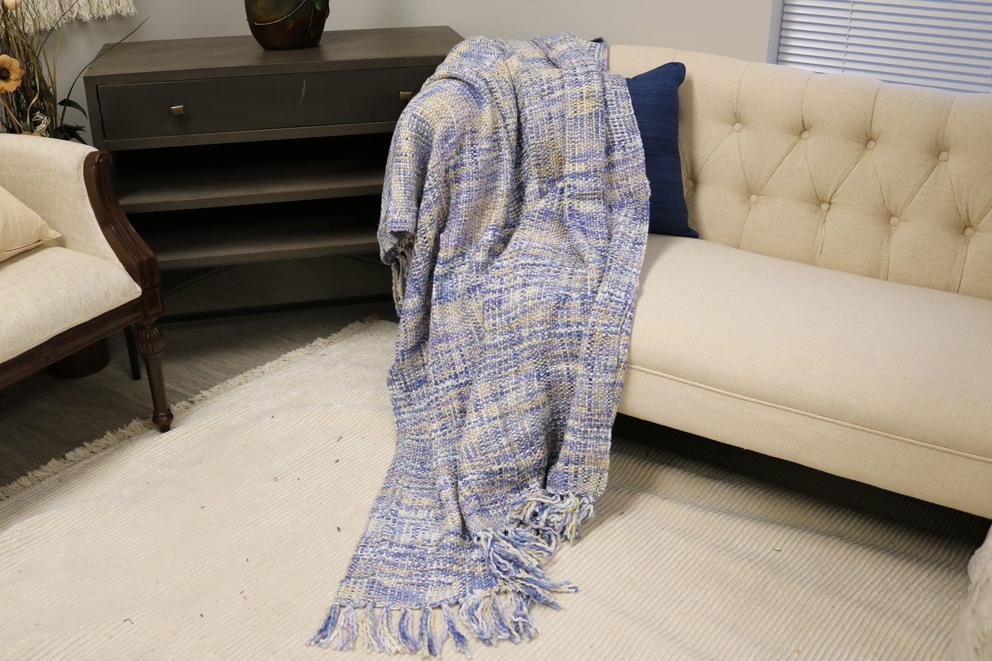 Handcrafted Wool & Cotton Throw Blanket Coastal Loom