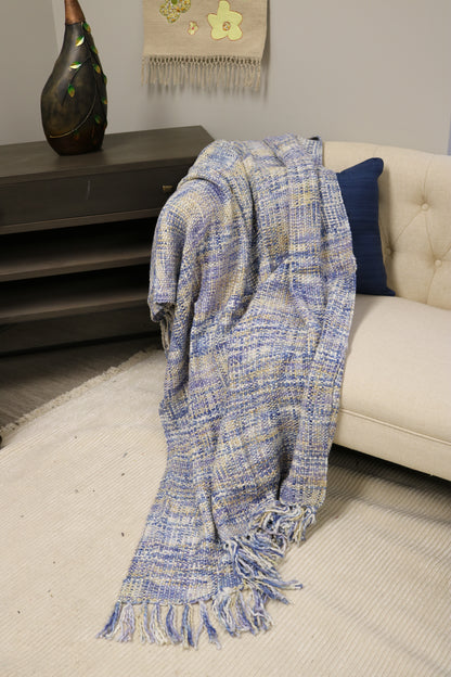 Handcrafted Wool & Cotton Throw Blanket Coastal Loom