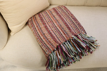 Handcrafted Wool & Cotton Throw Blanket Ember Bloom