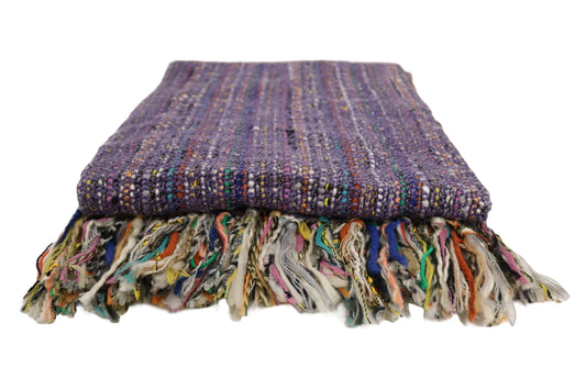 Handcrafted Wool & Cotton Throw Blanket Light Purple