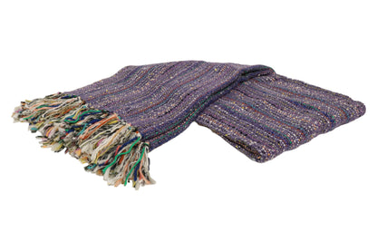 Handcrafted Wool & Cotton Throw Blanket Light Purple