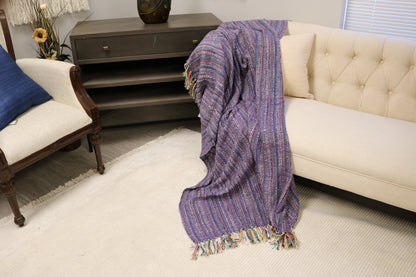 Handcrafted Wool & Cotton Throw Blanket Light Purple