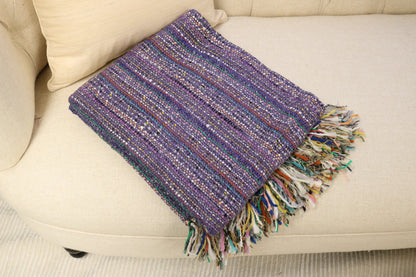 Handcrafted Wool & Cotton Throw Blanket Light Purple