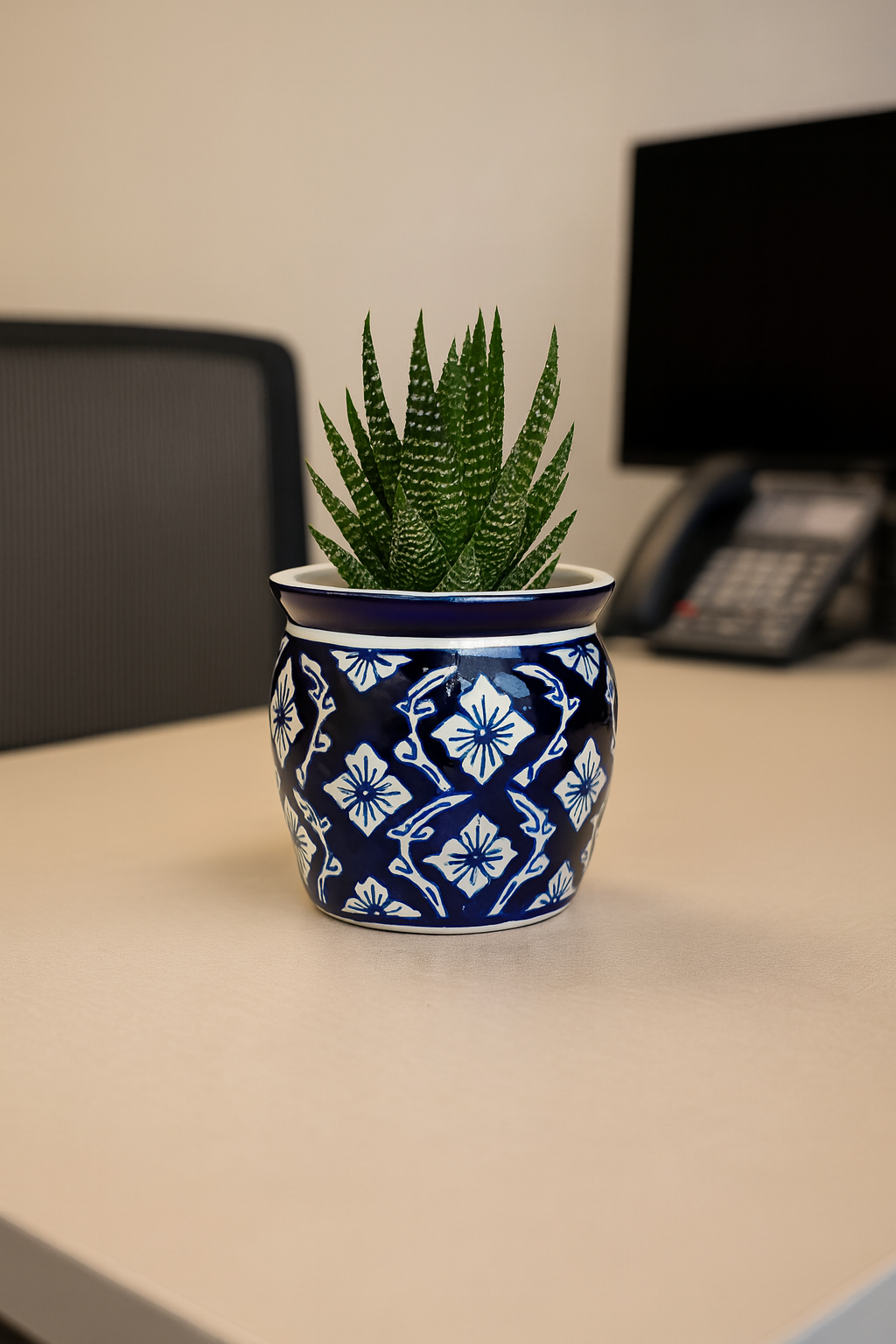 Ceramic Medium Planter Blue/White