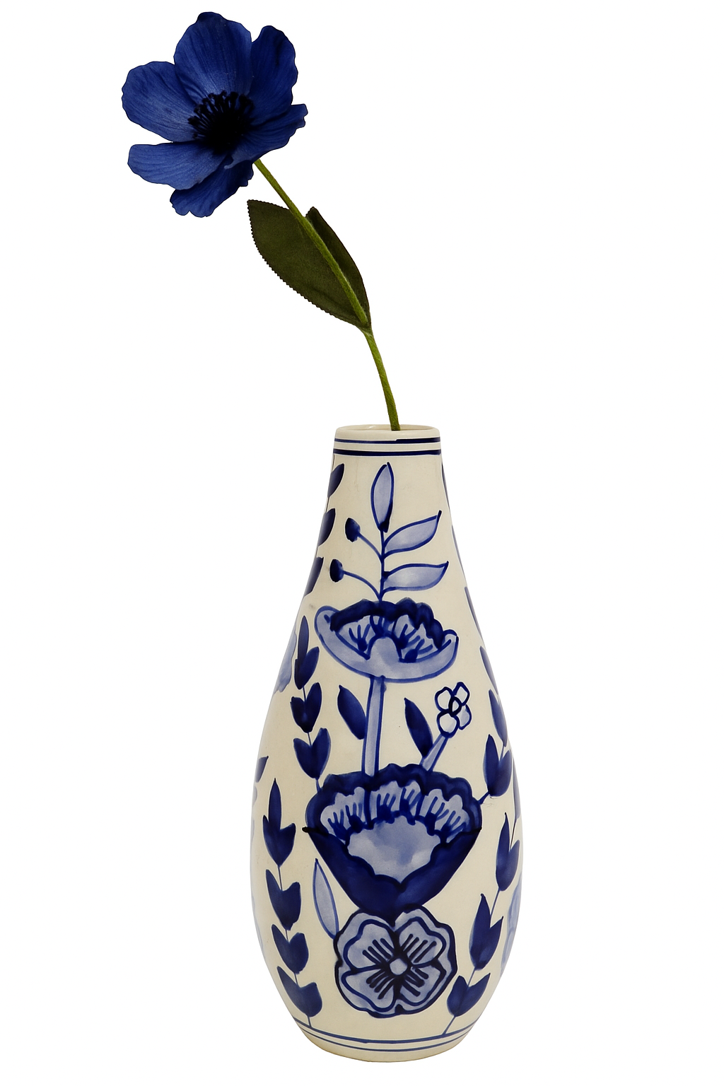 Ceramic Slim Vase White/Blue