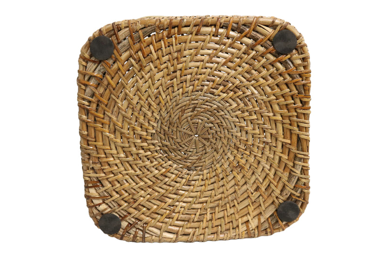 Home&Manor Medium Tall Wicker Basket with Shiny Brass Rim