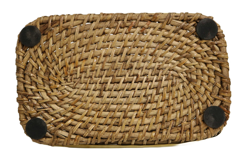 Home&Manor 10" Rectangular Wicker Fruit Basket with Shiny Brass Rim