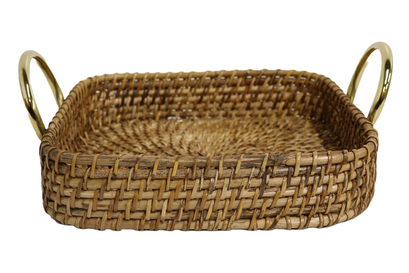 Home&Manor 11" Wicker Deep Tray with Double Handle