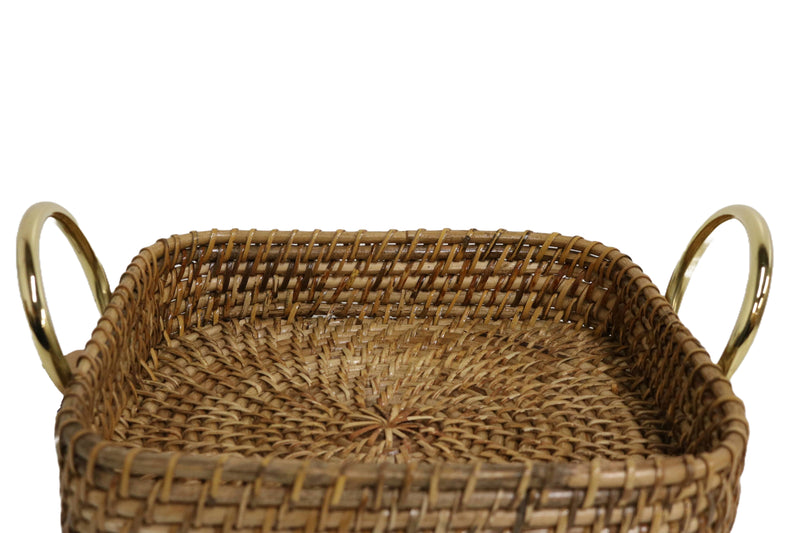 Home&Manor 11" Wicker Deep Tray with Double Handle