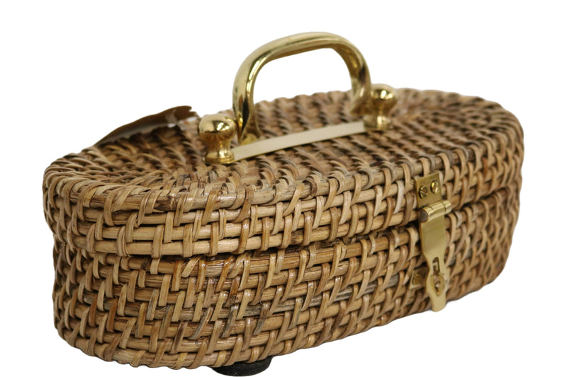 Home&Manor 10" Oval Wicker Lidded Box