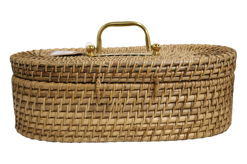 Home&Manor 16" Oval Wicker Lidded Lockable Box