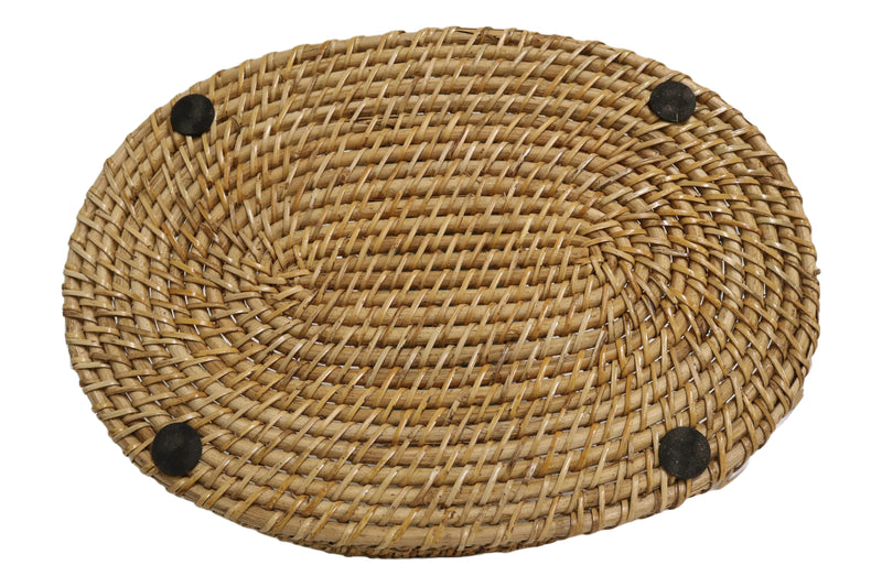 Home&Manor 16" Rattan Oval Tray with Handles