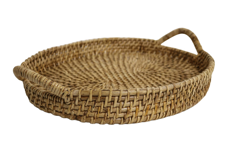 Home&Manor 14.5" Rattan Oval Tray with Handles