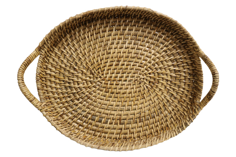 Home&Manor 14.5" Rattan Oval Tray with Handles