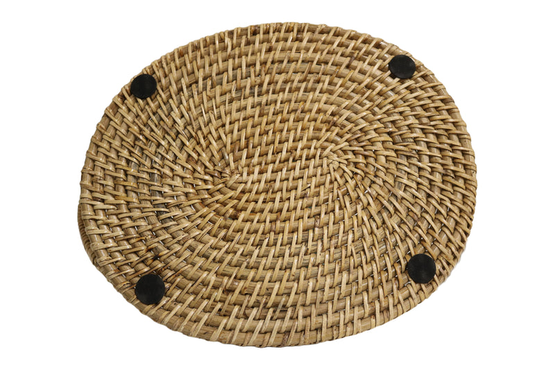 Home&Manor 14.5" Rattan Oval Tray with Handles