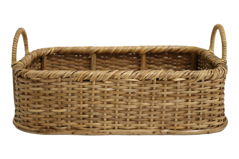 Home&Manor 14" Rattan Rectangular Tray with Handles