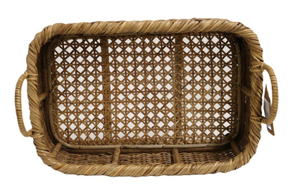 Home&Manor 14" Rattan Rectangular Tray with Handles