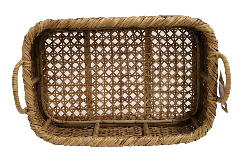 Home&Manor 14" Rattan Rectangular Tray with Handles