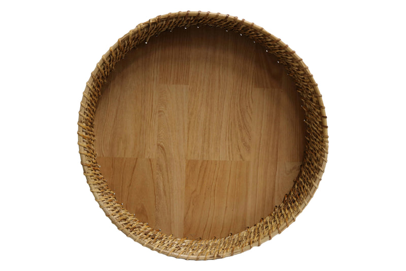 Home&Manor 15" Rattan Tray with Wooden Base