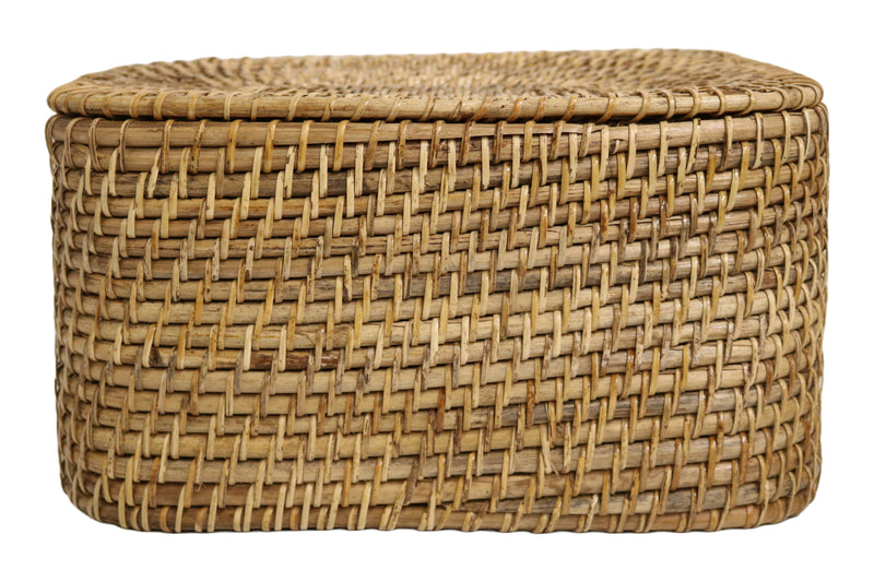 Home&Manor 15" Rattan Storage Basket with Lid