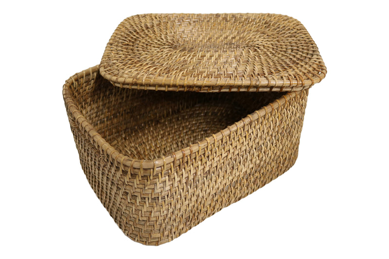 Home&Manor 15" Rattan Storage Basket with Lid