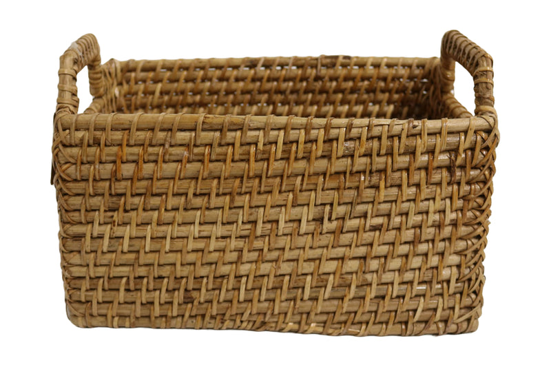 Home&Manor 12" Rattan Rectangular Deep Basket with Handles