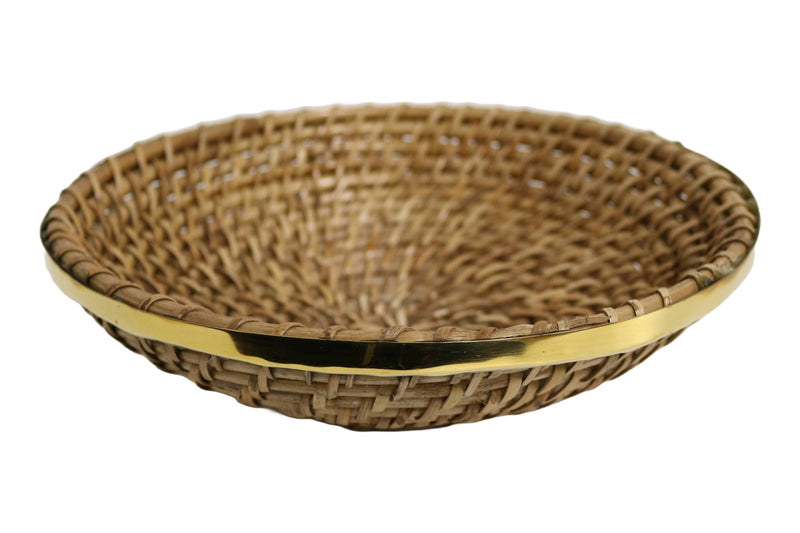 Home&Manor 9.5" Rattan Hammered Brass Rim Basket