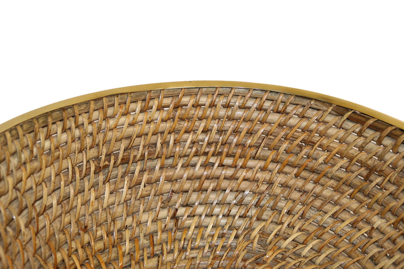 Home&Manor 12" Rattan Hammered Brass Rim Basket