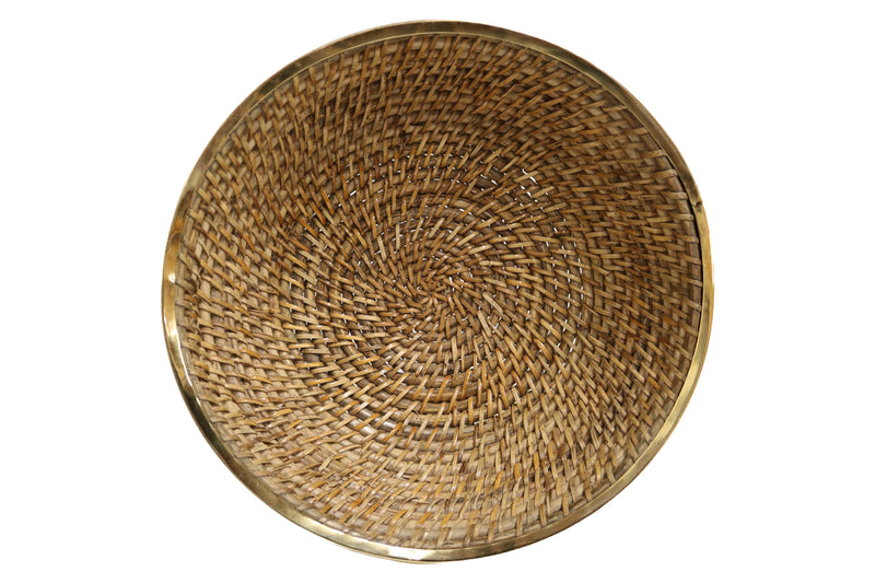 Home&Manor 12" Rattan Hammered Brass Rim Basket