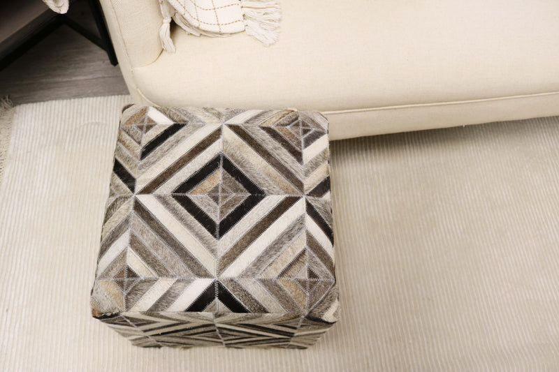 Almeria 100% Cowhide Leather Cube Pouf