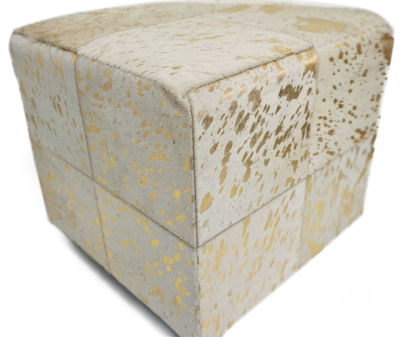 Leather Gold Square Cube Ottoman